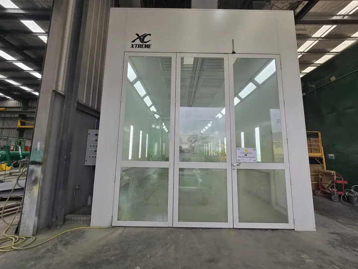 The full-size blast booth inside the Cesco Hallam workshop