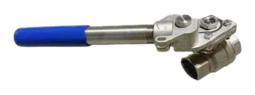 Stainless deadman ball valve with a blue lever handle