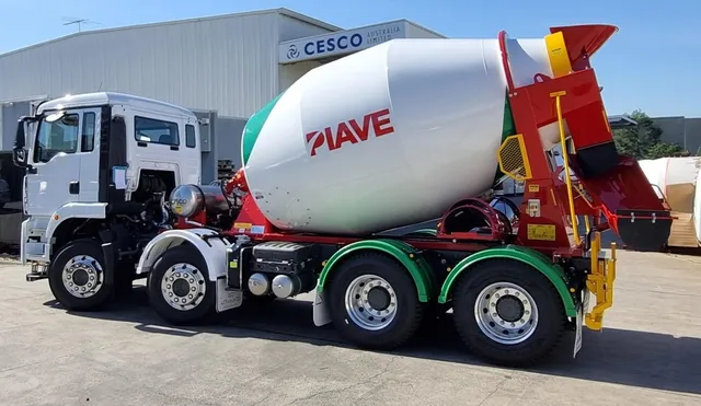 Piave-branded Cesco mixer outside the Cesco workshop