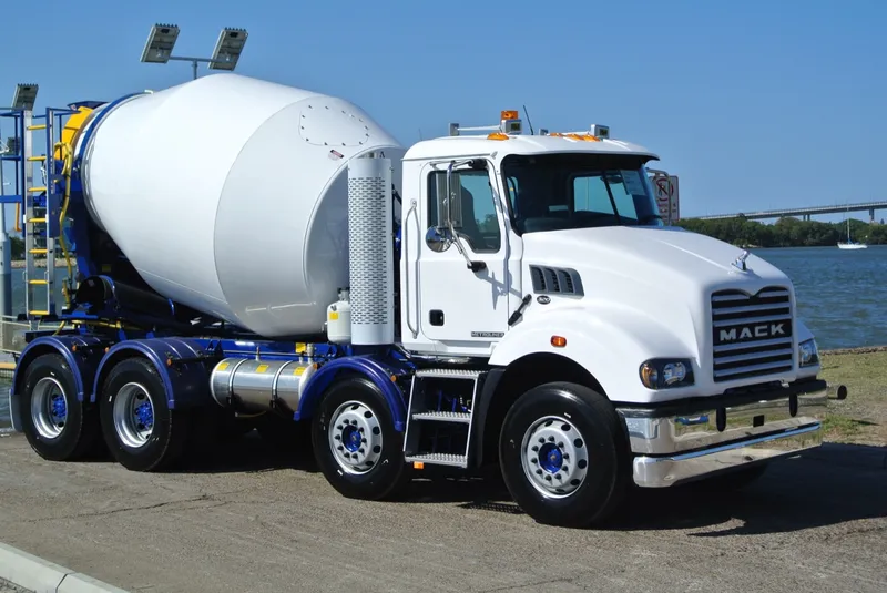 Cesco transit mixer mounted on a blue Mack chassis