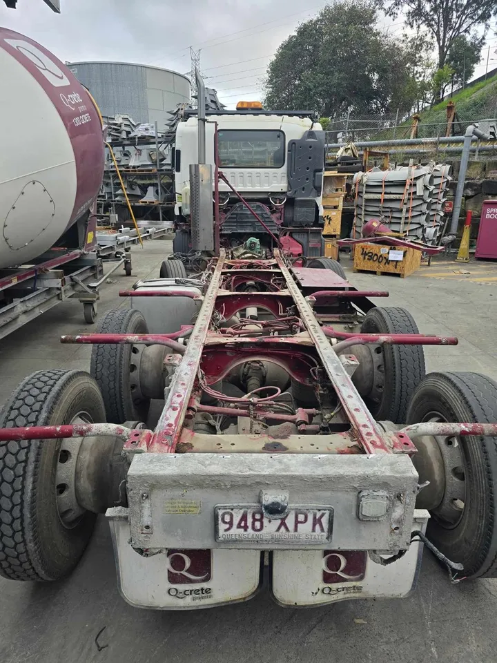 A mixer truck chassis stripped back for refurbishment in the Murarrie yard