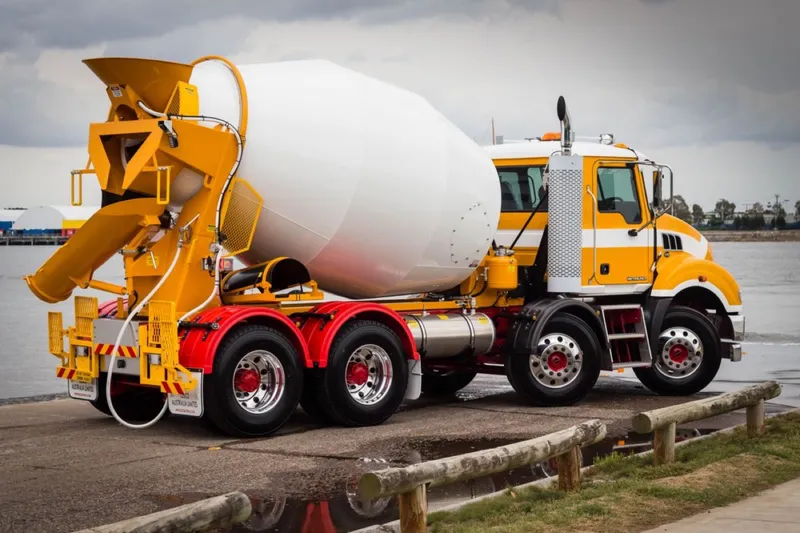 Cesco transit mixer on the waterfront under a storm sky