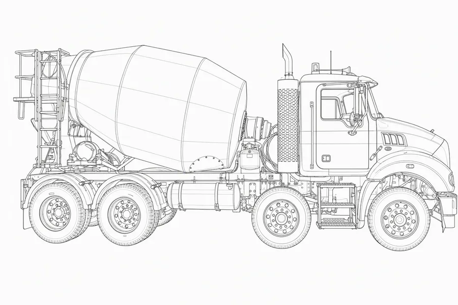 Engineering line drawing of a Cesco transit mixer